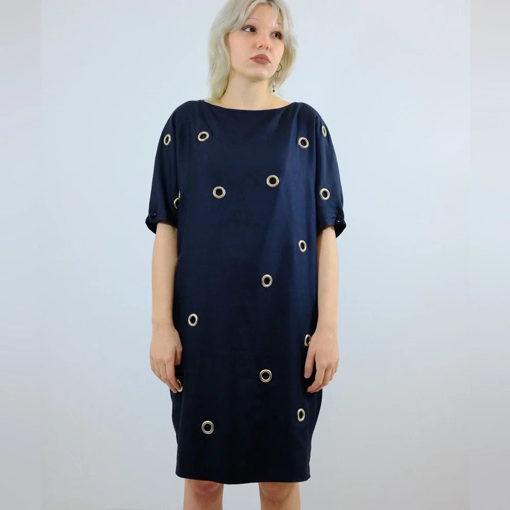 Stella McCartney Navy Silk Grommet Dress, size 38 - Picture 2 of 16